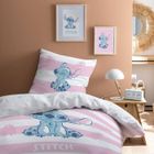 OMYDREAM Parure de lit imprimée 100% coton, DISNEY HOME STITCH STRIPE 140x200 cm