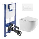VILLEROY BOCH Villeroy & Boch Pack WC Bâti-support + WC sans bride Swiss Aqua Technologies + Plaque de déclenchement double, Blanche
