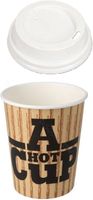 100 x Gobelets jetables à café en carton "Hot cup" 240ml +couvercles blancs pour les boissons chaudes et froides.