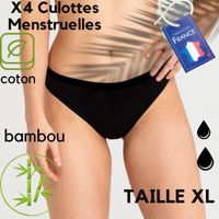 X4 Culottes de règles menstruelles Anti-fuite BAMBOU|coton CONFORT++ Economique|super absorbant|anti-fuite|anti-odeur|NOIR|Taille