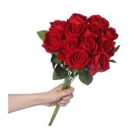 Lot de 12 Roses Fleurs Artificielles Rouge de Soie avec Tige Longue Faux Bouquet Floraux pour Décoration Mariage Mariée Maison Fête