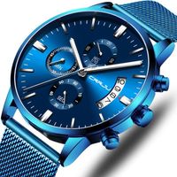Montre de sport chronographe Quartz militaire étanche - CRRJU - Homme - Bracelet maille acier - Bleu