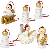 BRUBAKER - Suspensions pour Sapin de Noël - 6 Pièces - Anges & Cloches - Figurines en Bois peintes à la main - Décoration de Noël