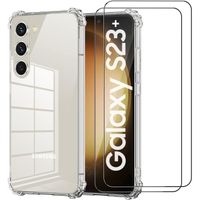 Coque Samsung Galaxy S23 Plus + 2 Verres Trempés Protection écran 9H Anti-Rayures Housse Silicone Antichoc Transparent