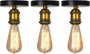 PLAFONNIER 3X Luminaire Plafonnier Industriel Avec E27 Douilles De Lampe En Métal, Style Edison, Laiton Antique[k4163]