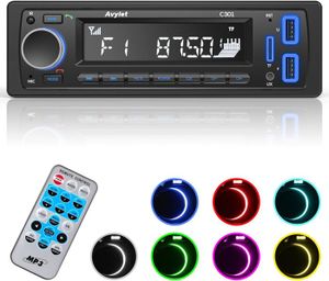 AUTORADIO Schwarz Autoradio Bluetooth 5.0,  1 DIN Radio Voiture, Bouton Lumineux 7 Couleurs, Supporte Les Mains Libres/FM/AUX-in/SD/U