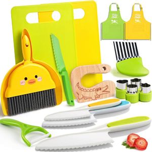 Couteaux Cuisine Enfants 17 Pièces Montessori, Sécurité Découpe Fruits