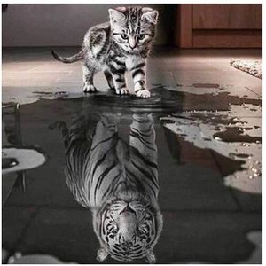 DÉCO ARTIFICIELLE 30 * 30 cm Diamant Peinture Cat Tiger, 5D DIY Diam