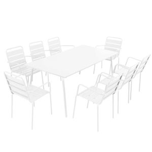 Ensemble table et chaise de jardin Table de jardin rectangulaire et 8 chaises avec accoudoirs en métal - salon de jardin table et 8 fauteuils - Collection Palavas
