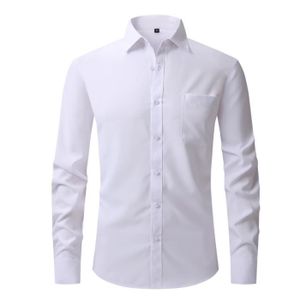 CHEMISE - CHEMISETTE Chemise Homme Slim Col revers Manches longues avec poche poitrine Couleur unie - Blanc