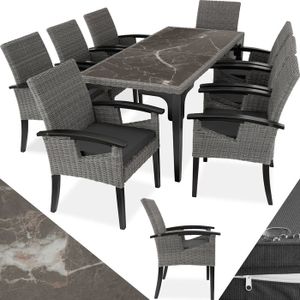 Ensemble table et chaise de jardin TECTAKE Ensemble Table en rotin avec 8 chaises FOGGIA Résistant aux intempéries et résistant aux UV - Gris
