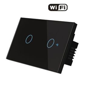 INTERRUPTEUR 2gang Black-Norme américaine -Interrupteur tactile intelligent sans fil,wi fi,application Smart Life,commande à distance,Standar