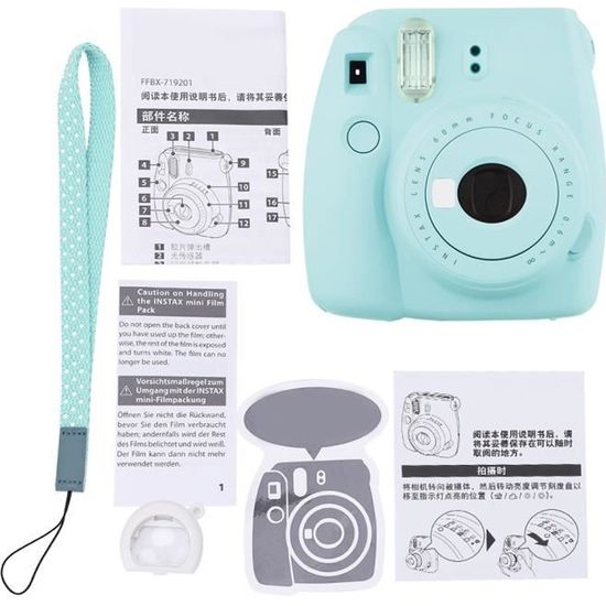 Appareil photo Fuji Polaroid Instax mini9 plastique + verre optique bleu glace-HEN