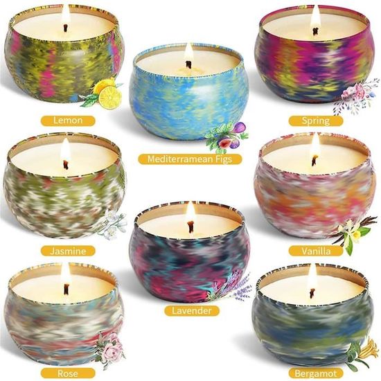 Bougies Parfumée Lot De 8 s Cadeau Pour Femme, Noel Decoration Avec Base En Bois, Cire De Soja Naturelle, Coffret Cadeau Femme Pour Anniversaire,Noël Bougies Parfumées Long Durée