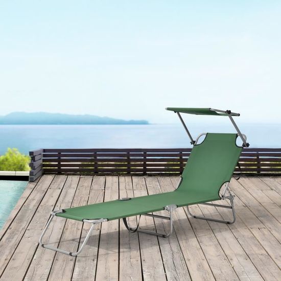 Chaise Longue Inclinable D'extérieur Rebecca Mobili - Vert Gris Foncé, Acier Et Polyester - Accoudoirs, 4 Positions, Gain De Place - Parfaite Pour Jardin, Terrasse Ou Balcon - 4