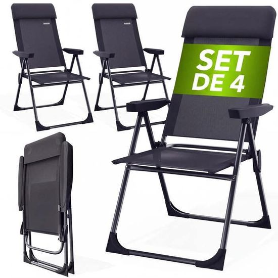 2 Chaises Jardin Pliantes BRUBAKER Riva - Dossier Haut Réglable 7 Positions Et Rembourrées