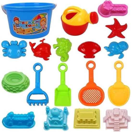 Kit Jeu De Plage Enfant HPiano 11 Pièces - Seau Pliable, Pelles, Moules - Bleu/Orange