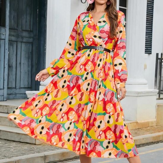 RLEHJN Robe Longue Femme Chic Et Elegant Robe Fluide Mi Longue Robes Femme Manches Courtes Dress De Plage Décontractée À Col en Rond Dress Lâche Couleur Unie Boho Ete avec Poches Vetement