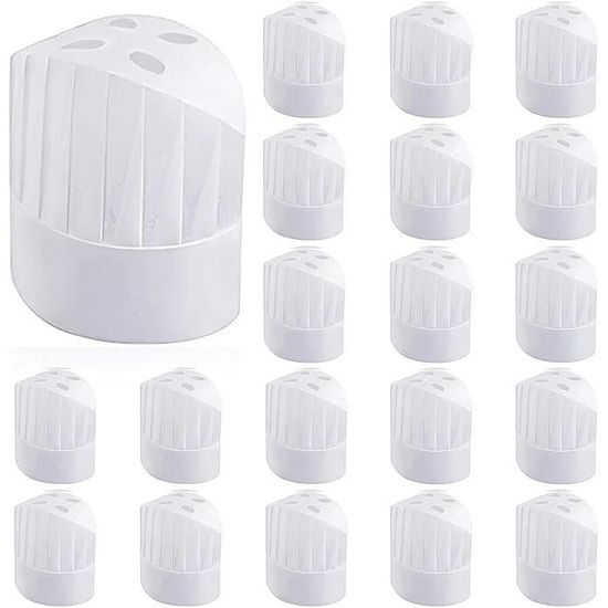 Toques De Chef Jetables 20 Pièces - Chapeau Cuisine Réglable Non-Tissé Blanc