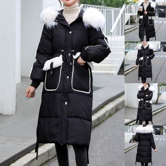 Doudoune Femme à Capuche Avec Fermeture éclair Col Montant Sauvage