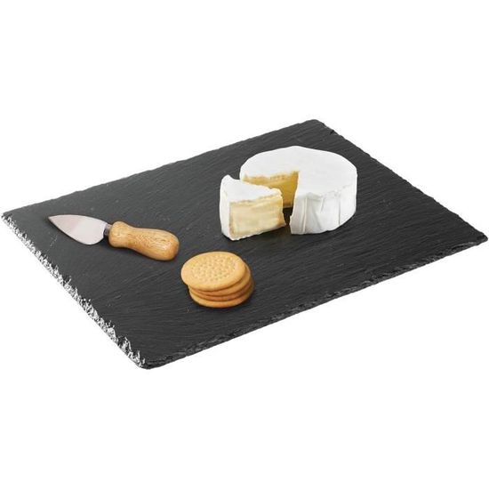Navaris planche ardoise pour fromage apéro tapas charcuterie dessert - Lot 4x plateau en ardoise 30x20 cm - Assiette rectangulaire pour service plat