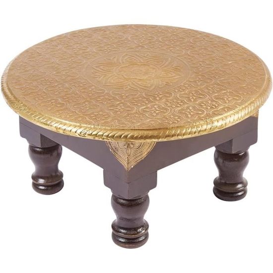 Table basse marocaine eois Tura ronde 30 cm SSS Vintage Marron