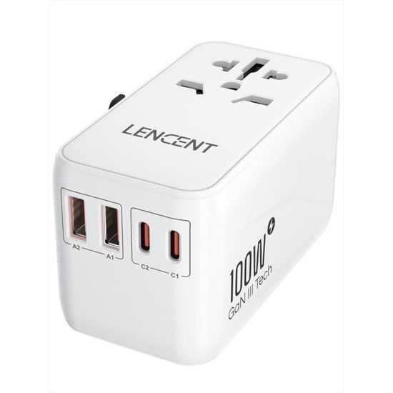 Adaptateur Voyage International GaN 65W - 5 USB (QC3.0) + 8 Prises - Charge Rapide