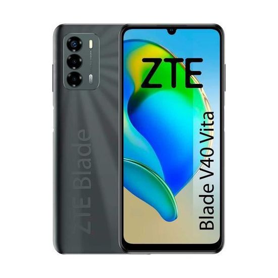 Smartphone ZTE BLADE V40 Vita de couleur Zeus Black avec écran 6,75" 90Hz HD+, 720 x 1600 pixels, 4 Go de RAM + 128 Go interne et