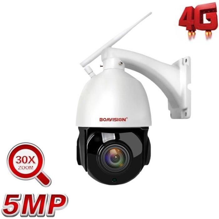 Caméra de surveillance HD 5MP-4G, tracking automatique et ia, zoom 30x, système audio bidirectionnel et infrarouge (80m) + 125G
