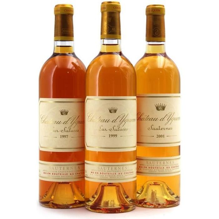 Assortiment 3 bouteilles Château D Yquem 1997, 1999, 2001 - 100 Parker - 75cl AOC Sauternes