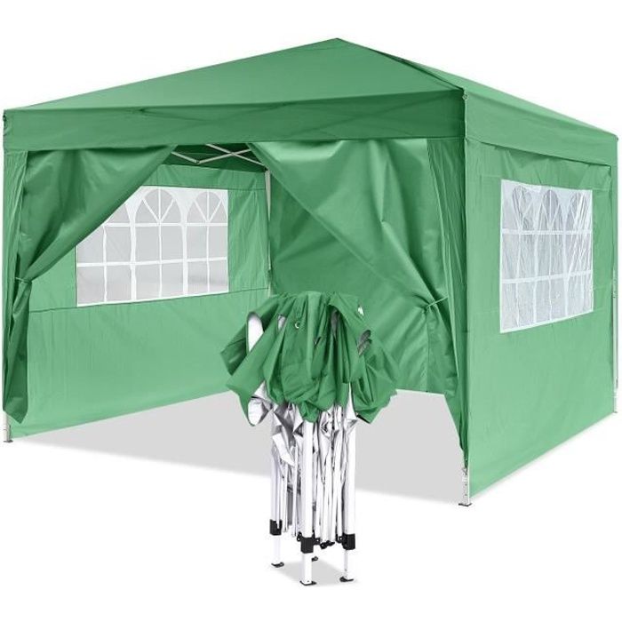 Tonnelle pliant imperméable de jardin, Tente de réception 3 x 3 m, Tonnelle - Barnum, Pavillon, Pergola, Chapiteau - Vert