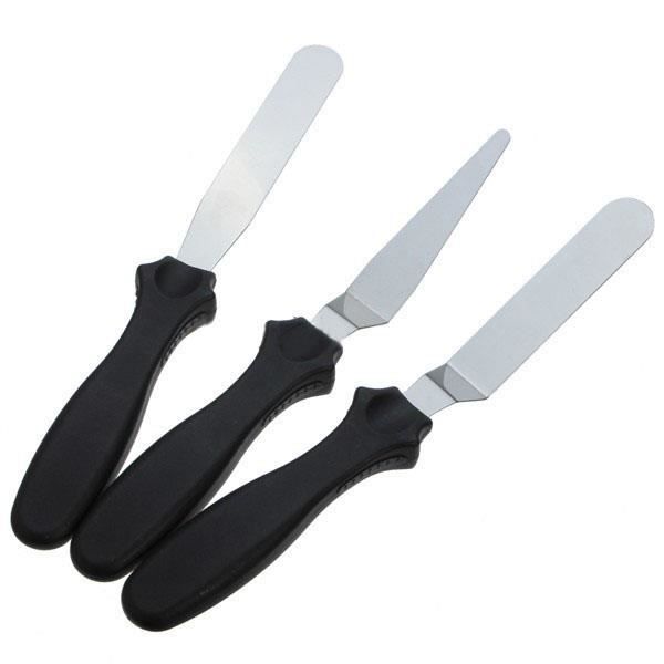 3 Spatule Coudée Palette Inox Gâteau Pâtisserie Pelle Cuisine Droit Spatula