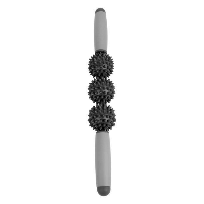 Rouleau musculaire de bâton de massage de yoga 3 boules de hérisson outil de relaxation des muscles du corps anti cellulite(Noir )