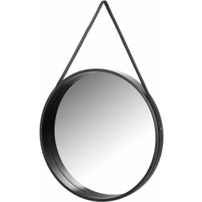 Miroir Suspendu Rond en Bois Noir - Diamètre 50cm 0,000000