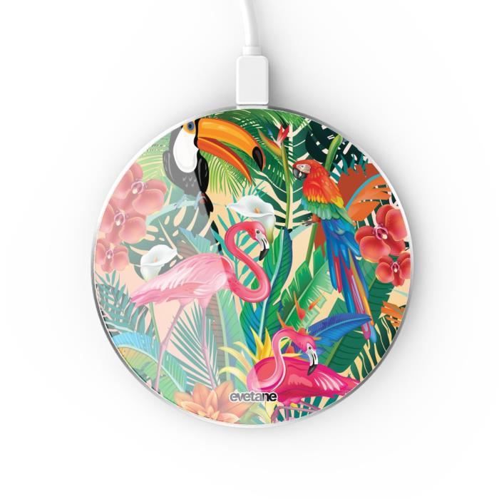 Chargeur Induction contour argent blanc Animaux Tropicaux Evetane