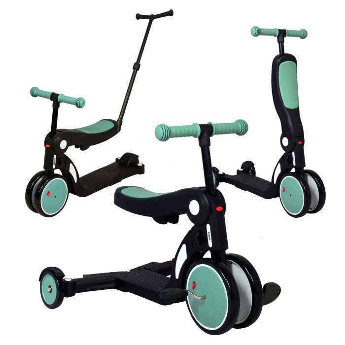 Looping SCOOTIZZ - La Trottinette Transformable Évolutive 5 en 1 - Draisienne, Tricycle, Trottinette (Vert Amande avec Barre)