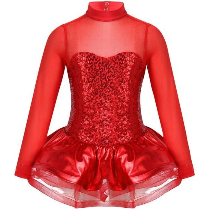Enfant Fille Robe de Patinage Artistique Robe de Danse Ballet Tutu Justaucorps Gym Leotard Sport Yoga Rouge