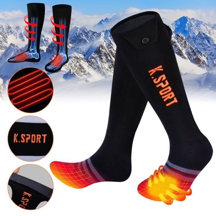 KirinSport Chaussettes chauffantes rechargeables Chauffe pieds thermique Epais Haute élasticité confort élevé