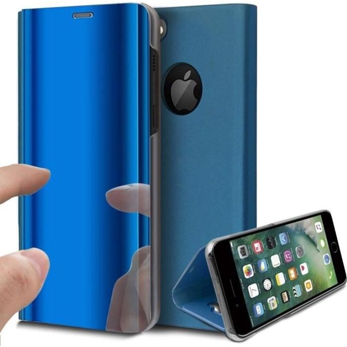 Etui iPhone 8 Rabat Transparent Support Bleu