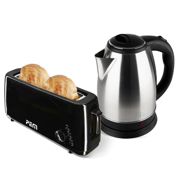 Set petit déjeuner - Pem - Bouilloire inox + Grille pain 1 fente 1000W