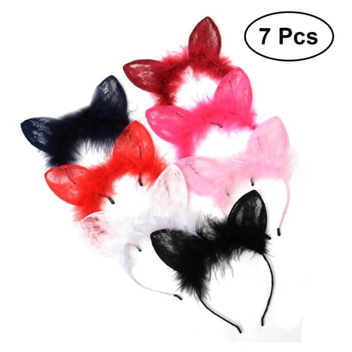 7 pièces oreilles de chat bandeau Sexy séduisant dentelle accessoire de cheveux BANDEAU - SERRE-TETE - HEADBAND - HAIRBAND