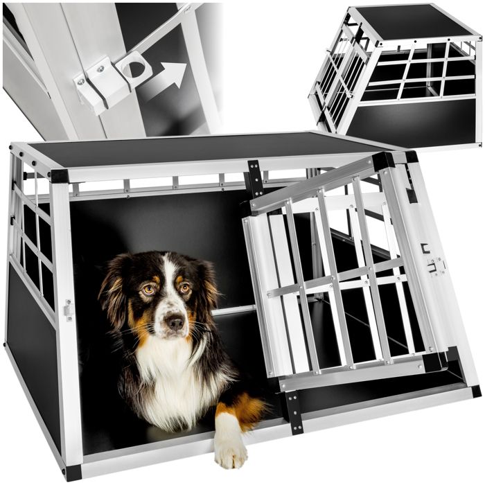 TECTAKE Caisse de Transport Chien en Aluminium 89 cm x 69 cm x 50 cm Noir