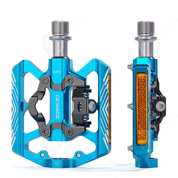C Pédales de vélo 2 pièces VTT pédales en alliage d'aluminium bouche à vis universelle 118x80x18mm pédale de verrouillage bleu