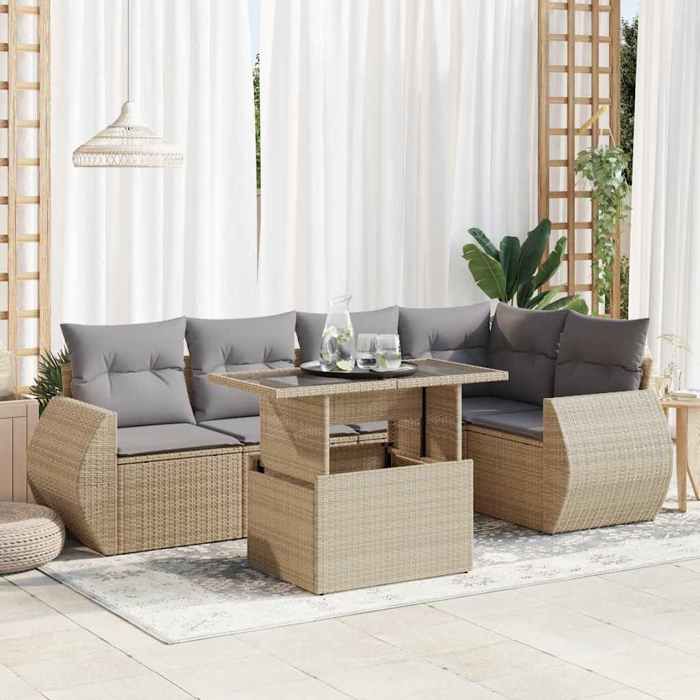 vidaXL Salon de jardin avec coussins 6 pcs beige résine tressée 3326640