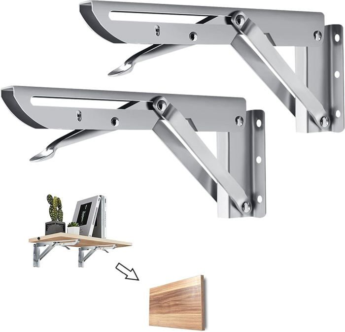 Équerre Pliante 450mm 2 Pièces Étagère Pliante en Acier Inoxydable Support Console Pliable Equerre