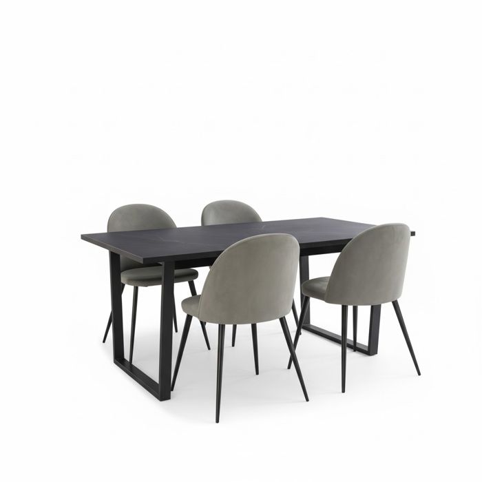 Tilst ensemble pour salle à manger table à manger impression marbre noir 90x160 4 chaises velours gris. Tilst ensemble pour salle à manger table à manger impression marbre noir 90x160 4 chaises velours gris.