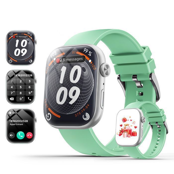 LOSEI Montre Intelligente Femme Homme 47mm Suivi Santé SmartWatch pour Poignet 16-24cm 15j Autonomie 2.01 IP68 Android iOS Vert