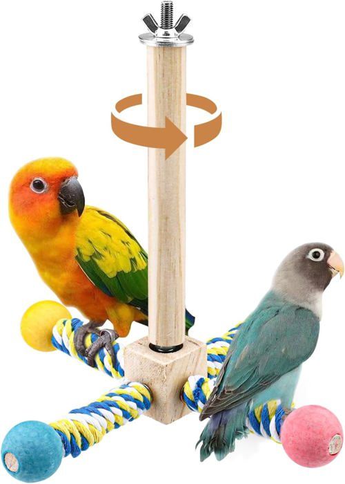 Meilleurs prix pour Cage À Oiseaux, Perchoir Rotatif En Bois Naturel Pour Perroquet, Accessoires Pour Perruches, Inséparables, Calopsittes