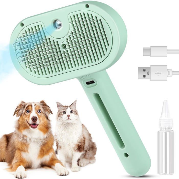 Comparer les prix de Brosse à Vapeur pour Chat et Chien, Poils Longs et Courts, Peigne Autonettoyant avec Réservoir d'Eau (Vert)