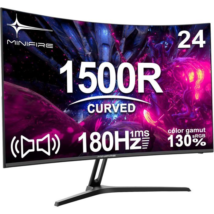 Écran Pc 24 Pouces Incurvé Gaming Moniteur 180Hz1Ms130% SrgbAvec Haut-ParleurHdrFreesync300Cd/M² (Mfg24C1 Câble Hdmi Inclus)